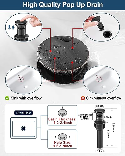 HOIGY Brass Bathroom Waterfall Faucet, Oil Rubbed Bronze Bathroom Faucet 1 Hole or 3 Holes (4 Inch), Single Handle with Deck Plate, Pop-Up Drain & Water Hoses for RV Vanity Farmhouse, 5 Mins Install - Image 5