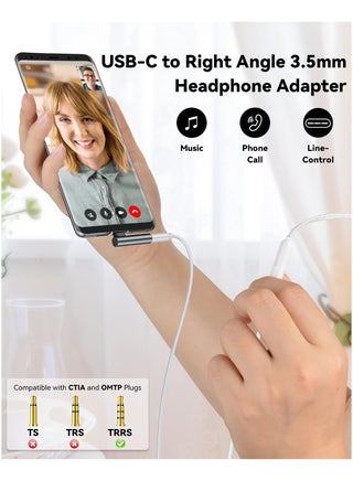 Right Angle USB C to 3.5mm Aux Adapter Type-C to Headphones Converter Audio Port Connector for Headphones/Headsets Compatible with Galaxy S24/S23/S22/S21/S20, iPad Pro, iPhone 15 - view 2