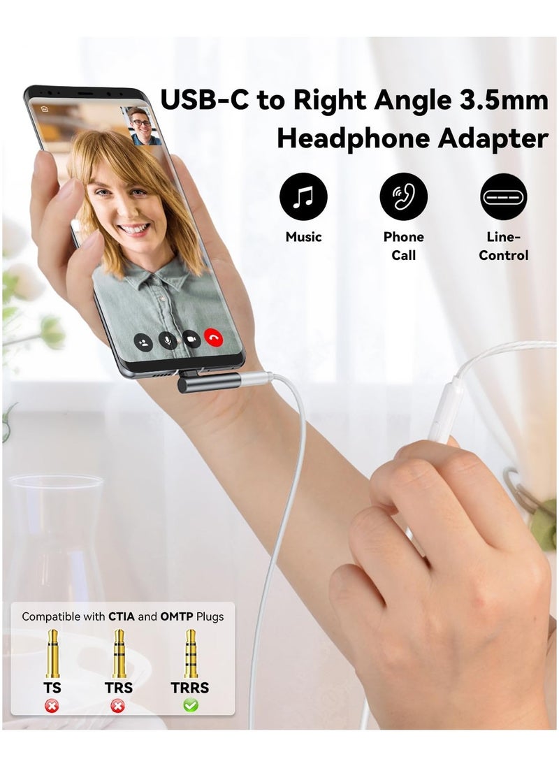 Generic محول USB C بزاوية قائمة إلى 3.5 مم Aux محول Type-C إلى سماعات رأس موصل منفذ صوت لسماعات الرأس/سماعات الرأس المتوافقة مع Galaxy S24/S23/S22/S21/S20، iPad Pro، iPhone 15  - Image 2