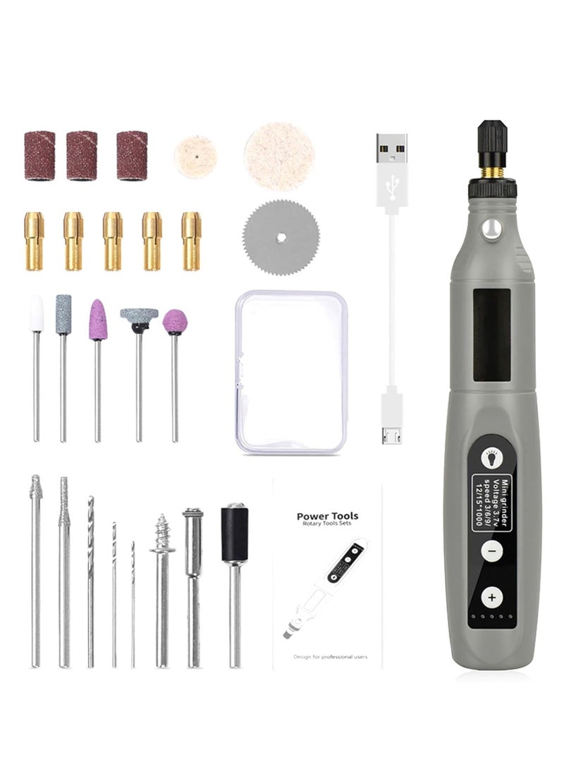 DIY Small Cordless USB Rechargeable Electric Grinder With Led Light , Household Hand-held Electric Polishing Tool For Jade Engraving, Power Tool for Sanding, Polishing, Drilling - Image 1