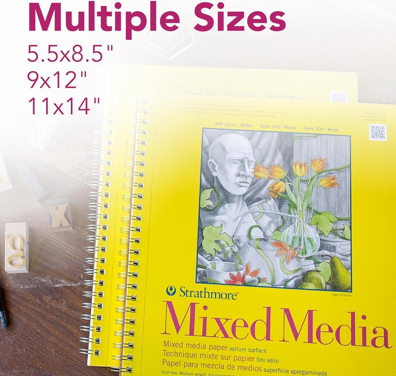 Strathmore 300 Series Mixed Media Paper Pad, Side Wire Bound, 9x12 inches, 40 Sheets (117lb/190g) - Artist Paper for Adults and Students - Watercolor, Gouache, Graphite, Ink, Pencil, Marker - Image 4