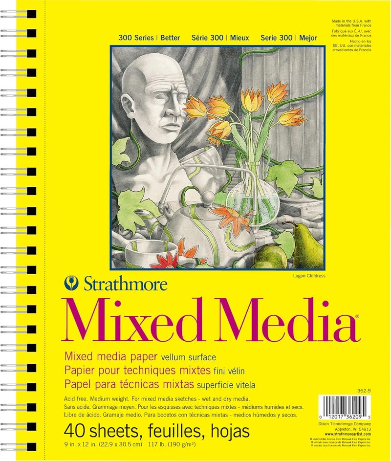 Strathmore 300 Series Mixed Media Paper Pad, Side Wire Bound, 9x12 inches, 40 Sheets (117lb/190g) - Artist Paper for Adults and Students - Watercolor, Gouache, Graphite, Ink, Pencil, Marker - Image 1