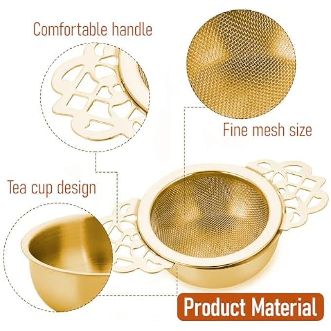 nalaina 2 Pcs Stainless Steel Tea Strainers Bowl Tea Infuser Mesh Tea Ball  Fine Mesh With Drip Bowls Fit 254 Inch Cup Mouth For Loose Tea Leaf Coffee Herbs Or SpiceSilver Gold - Image 4