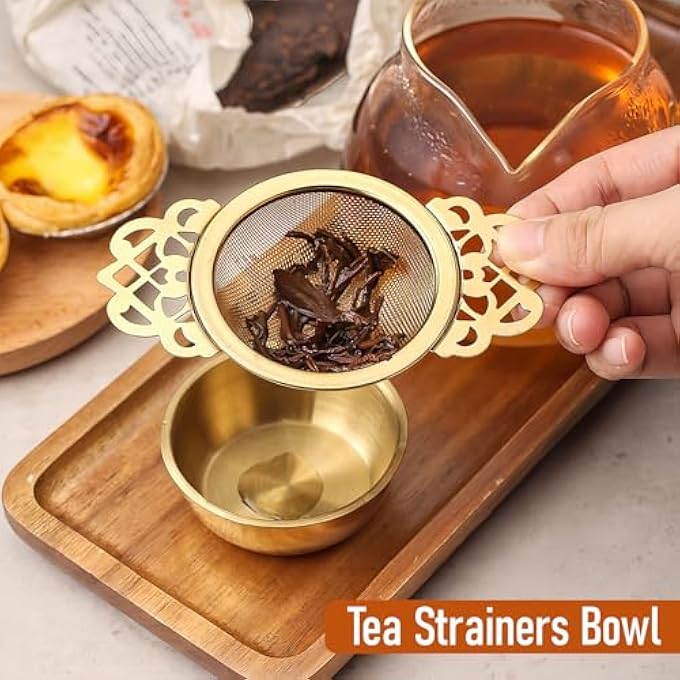 nalaina 2 Pcs Stainless Steel Tea Strainers Bowl Tea Infuser Mesh Tea Ball  Fine Mesh With Drip Bowls Fit 254 Inch Cup Mouth For Loose Tea Leaf Coffee Herbs Or SpiceSilver Gold - Image 3