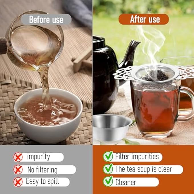 nalaina 2 Pcs Stainless Steel Tea Strainers Bowl Tea Infuser Mesh Tea Ball  Fine Mesh With Drip Bowls Fit 254 Inch Cup Mouth For Loose Tea Leaf Coffee Herbs Or SpiceSilver Gold - Image 5