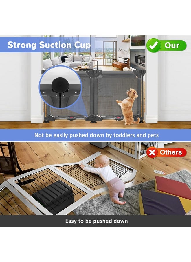 BETERTEK Punch Free Freestanding Pet Gate Indoor 2 Panel 24" Tall x 40" Wide Rent Friendly Child Gates for Doorways with Suction Cup Folding Mesh Dog Gate Stair Gates for Kids or Pets No Drilling Pet Fence  - Image 2