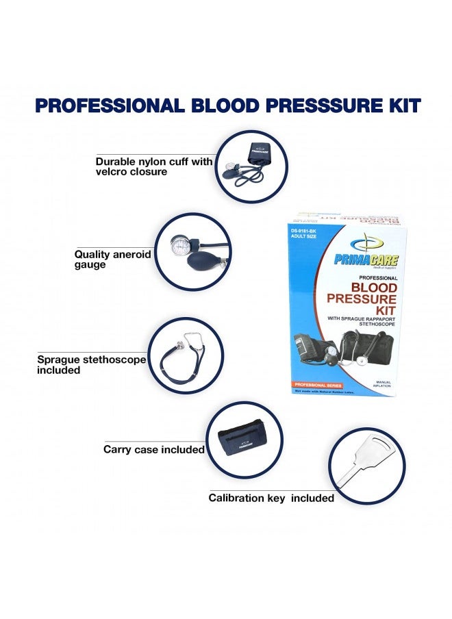 Primacare Ds-9181-Bl Professional Aneroid Sphygmomanometer And Sprague Rappaport Stethoscope, Manual Blood Pressure Kit With Cuff And Carrying Case, Blue