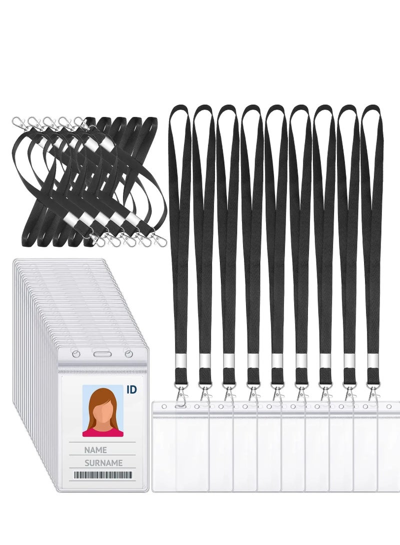 SOLARAE 20 Pieces Clear ID Badge Holder with Lanyard,  with Lanyard ID Card Holder Waterproof Clear Plastic Vertical Name Tags Badge Holders Transparent PVC Pouch for Office School Travel (65 x 115 mm) - Image 1