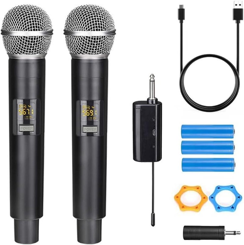 Wireless Microphone, UHF Dual Karaoke Microphone System, Microfonos with Rechargeable Receiver, Cordless Dynamic Mic Micro Set, 200ft Range, for Singing, Wedding, DJ, Party, Speech - Image 1