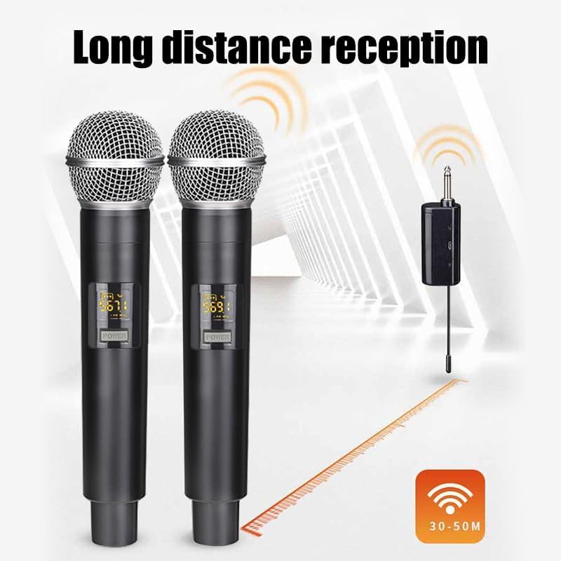 Wireless Microphone, UHF Dual Karaoke Microphone System, Microfonos with Rechargeable Receiver, Cordless Dynamic Mic Micro Set, 200ft Range, for Singing, Wedding, DJ, Party, Speech - Image 2