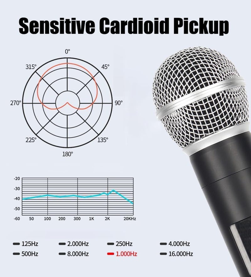 Wireless Microphone, UHF Dual Karaoke Microphone System, Microfonos with Rechargeable Receiver, Cordless Dynamic Mic Micro Set, 200ft Range, for Singing, Wedding, DJ, Party, Speech - Image 4