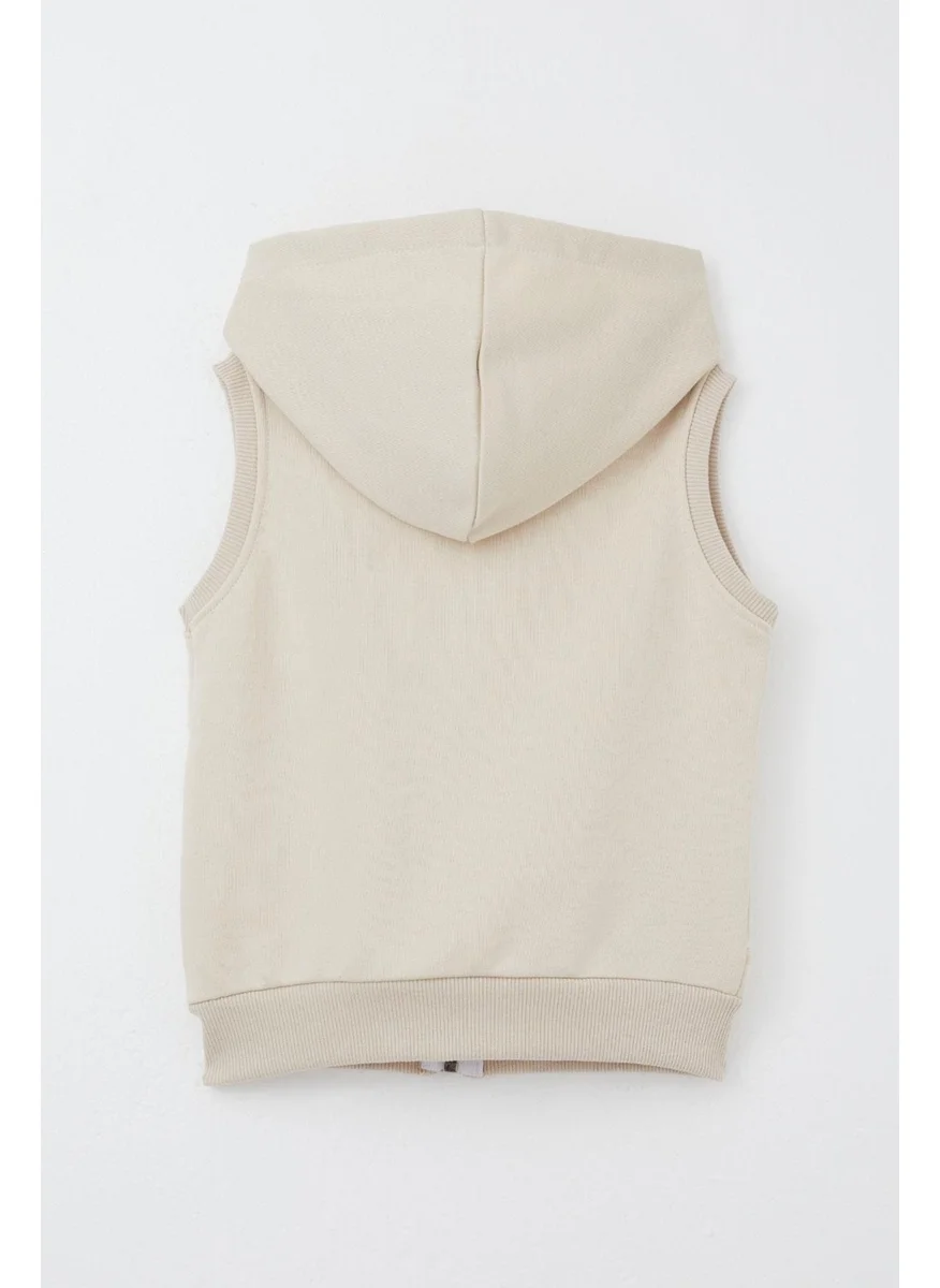 Breeze Boy's Vest with Letter Embroidery and Zipper, 3-8 Years, Beige