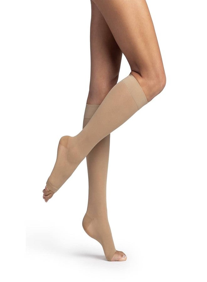 SIGVARIS Women's DYNAVEN Sheer Calf Open-Toe Compression Socks, 15-20mmHg, MS - Medium Short, Beige - Image 1