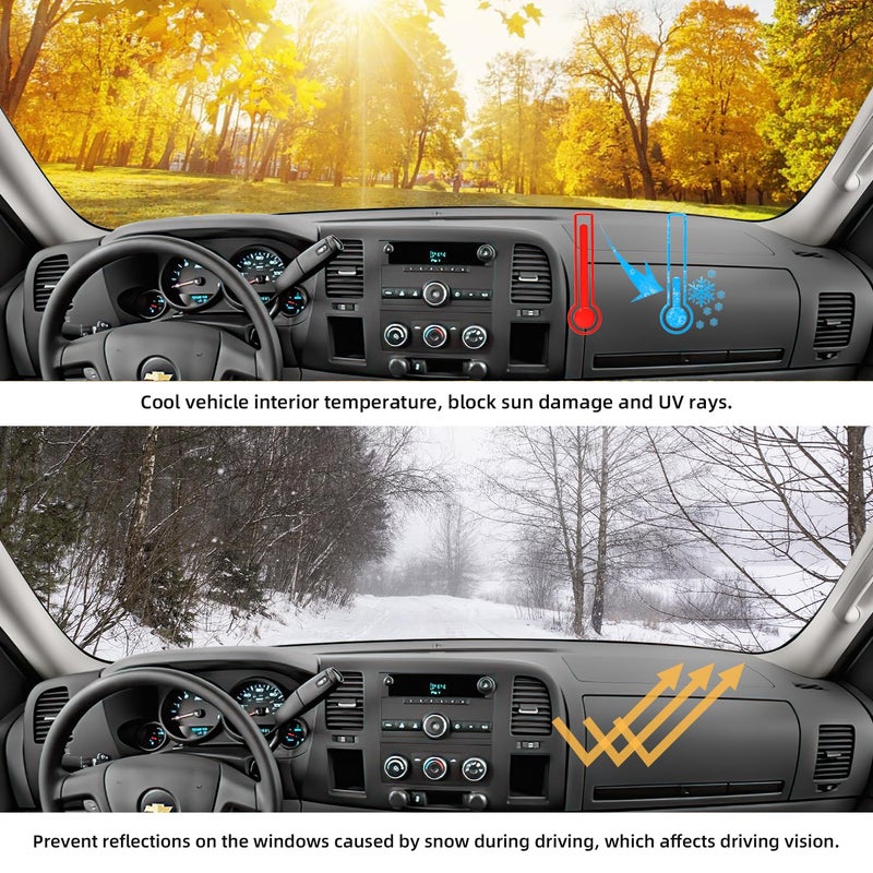 VAFMOLEI Dashboard Dash Cover Mat for 2007-2013 Chevy Chevrolet Silverado 1500 2500 3500 LTZ Polyester Custom Fit Silverado Dash Cover with Two Glove Boxes Black Trim (Silverado LTZ 2007-2014, Black) - Image 3