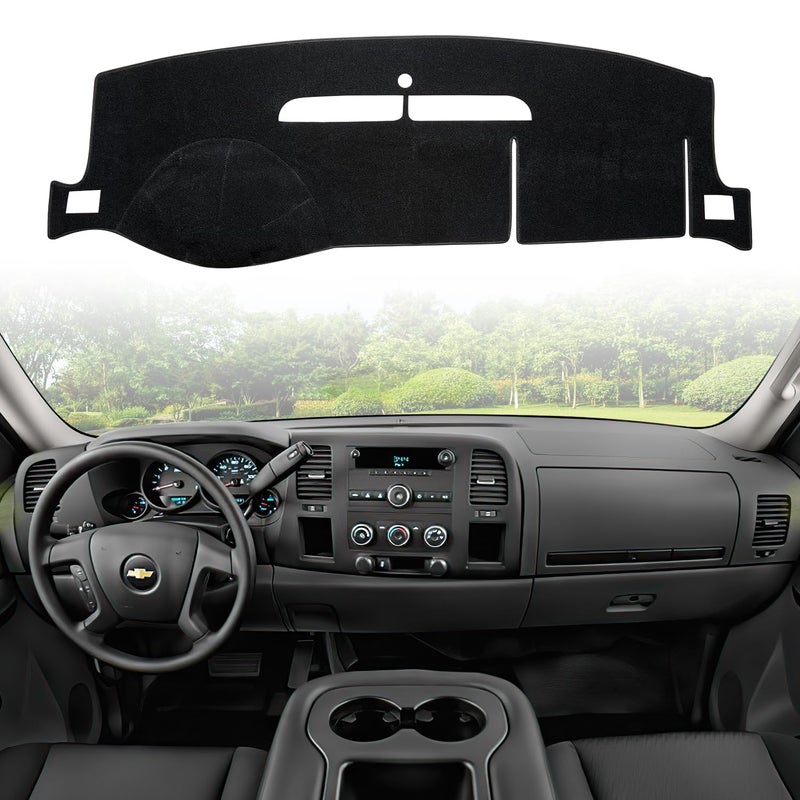 VAFMOLEI Dashboard Dash Cover Mat for 2007-2013 Chevy Chevrolet Silverado 1500 2500 3500 LTZ Polyester Custom Fit Silverado Dash Cover with Two Glove Boxes Black Trim (Silverado LTZ 2007-2014, Black) - Image 1
