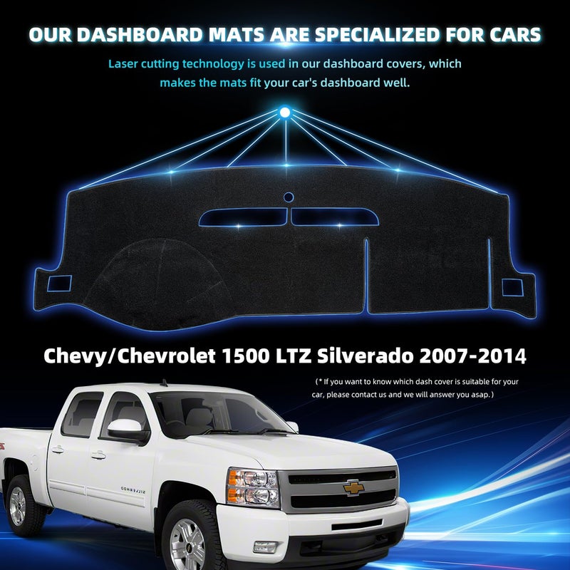 VAFMOLEI Dashboard Dash Cover Mat for 2007-2013 Chevy Chevrolet Silverado 1500 2500 3500 LTZ Polyester Custom Fit Silverado Dash Cover with Two Glove Boxes Black Trim (Silverado LTZ 2007-2014, Black) - Image 5