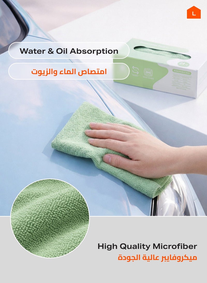 20 Piece Removable Microfiber Rags -20x20cm- Ultra Absorbent Lint-Free Cleaning Cloths in Extractable Dispenser Box for Kitchen or Household, Car, Window, Glass, and Multi-Surface Use - Green - Image 3