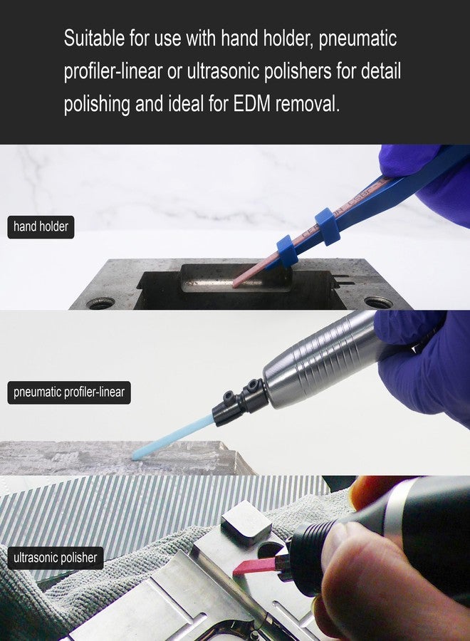 MIRACLE Ceraton Ceramic Fiber Stone Pack of 10 100(L) x 4(W) x 1(T) mm for Grinding Polishing Deburring Lapping Metal Wood Molds Plastic Compatible with Air Tools Ultrasonic Polishers (#1200 Red) - Image 4