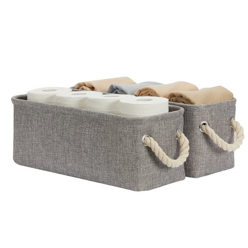 DULLEMELO Toilet Paper Storage Basket Toilet Tank Basket with Rope Handles Grey