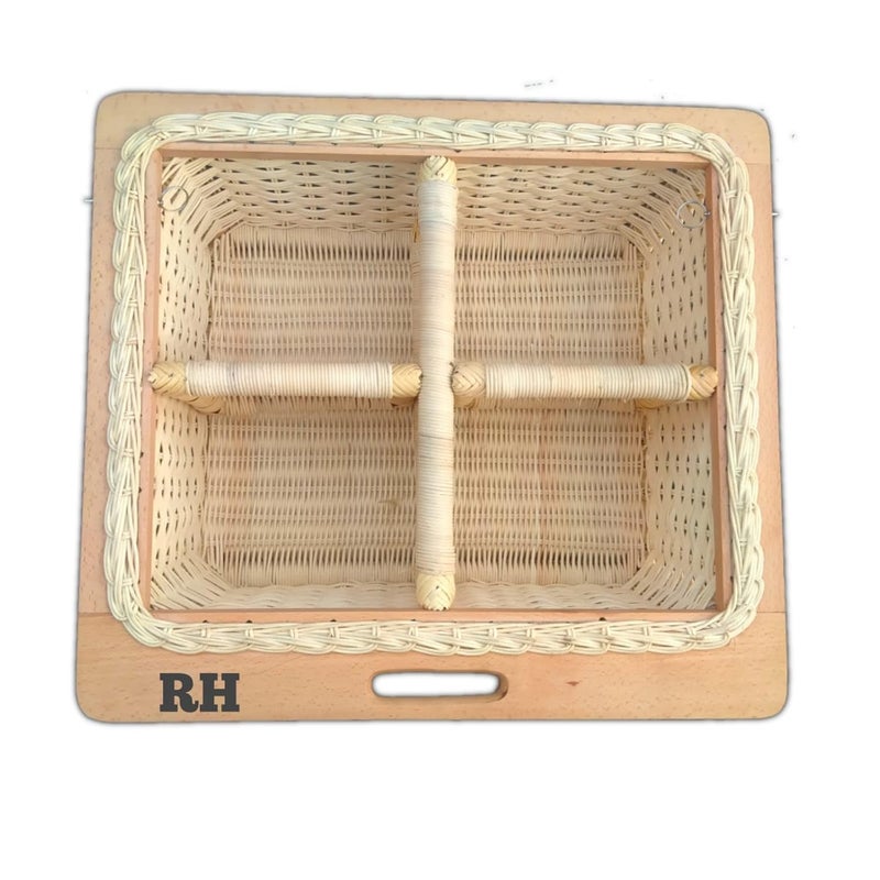 Wicker Basket WITH DOUBLE PARTITION Vegetable Basket Onion Potato Basket PARTITION 18 W X 18 L X 6 H INCHES INCLUDING CHANNEL  - Image 1