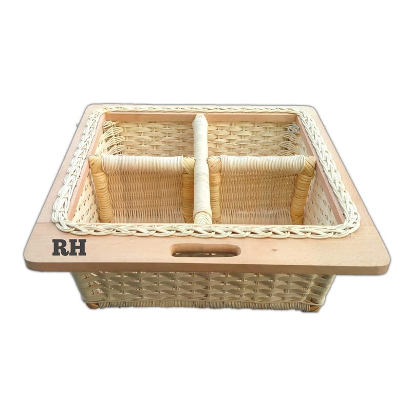 Wicker Basket WITH DOUBLE PARTITION Vegetable Basket Onion Potato Basket PARTITION 18 W X 18 L X 6 H INCHES INCLUDING CHANNEL  - Image 2