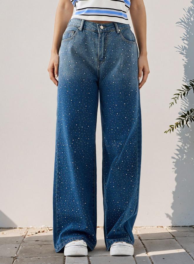 تواكستريمز جينز مستقيم مزين بالكريستال من تو إكستريمز بجيوب - Image 1