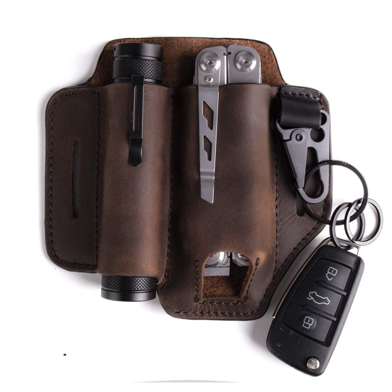 Gentlestache Leather Sheath for Leatherman Multitool Sheath EDC Pocket Organizer with Key Holder for Belt and Flashlight Sheath Multitool Pouch Darkbrown - Image 1