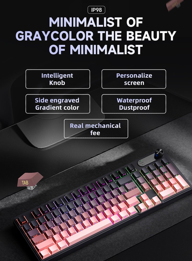 UCHUANG 98-Key Membrane Keyboard Compact 98-key layout, side-engraved, waterproof and splash-proof + RGB Dazzling Colour backlighting, single-key control of light effects, multimedia shortcuts + numeric keys, PBT keycaps, wired, gaming office keyboard (black and pink)  - Image 2