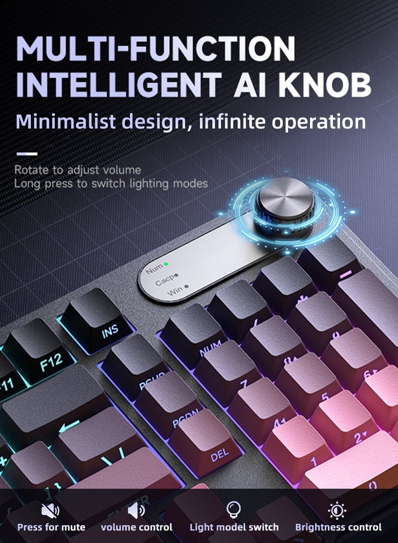 UCHUANG 98-Key Membrane Keyboard Compact 98-key layout, side-engraved, waterproof and splash-proof + RGB Dazzling Colour backlighting, single-key control of light effects, multimedia shortcuts + numeric keys, PBT keycaps, wired, gaming office keyboard (black and pink)  - Image 3