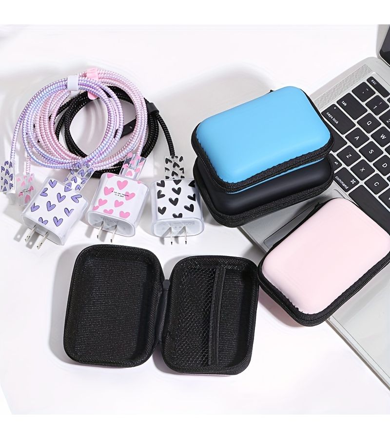 Data Cable Protection Set 6pcs Storage Box Compatible With 20W Fast Charging Colorful Love Purple - Image 2