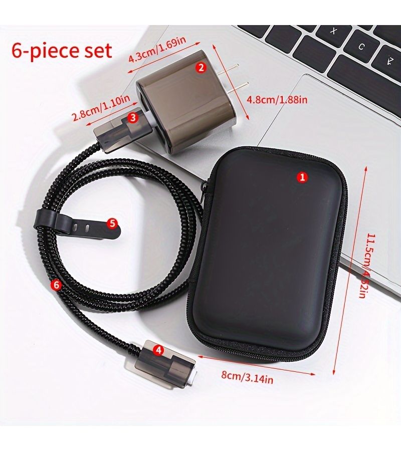 Data Cable Protection Set 6pcs Storage Box Compatible With 20W Fast Charging Colorful Love Purple - Image 3