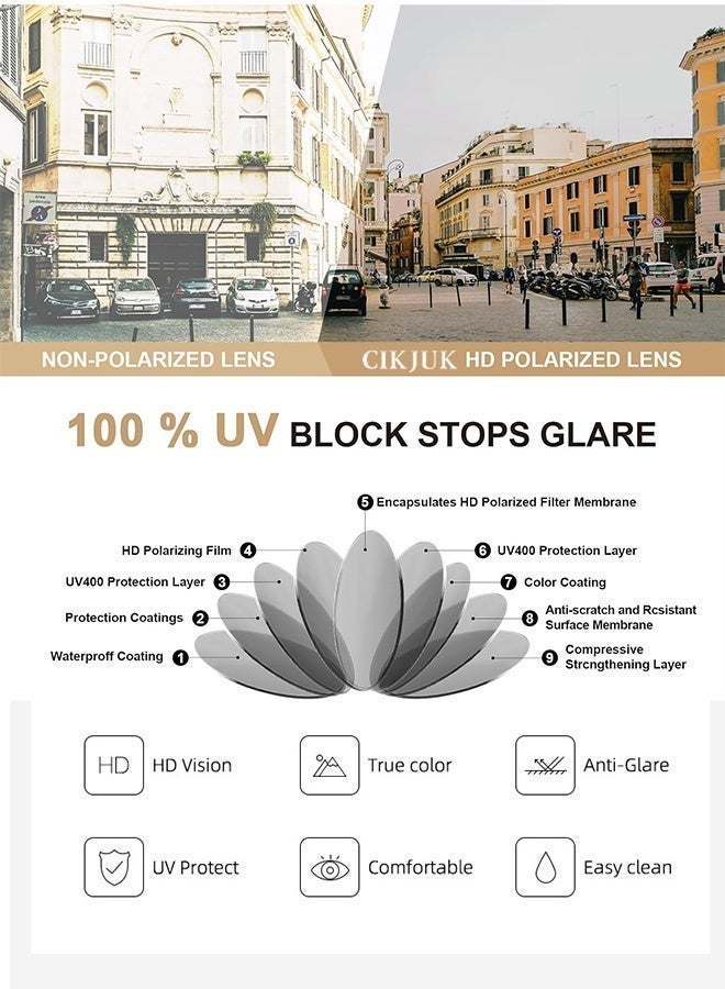 CIKJUK Polarized Sunglasses for Men Women Square UV400 Protection Sun Glasses Sport Men's Women's Sunglass Driving Sun Glas Travel Driving Shades Daily Life Eyewear Black - Image 3