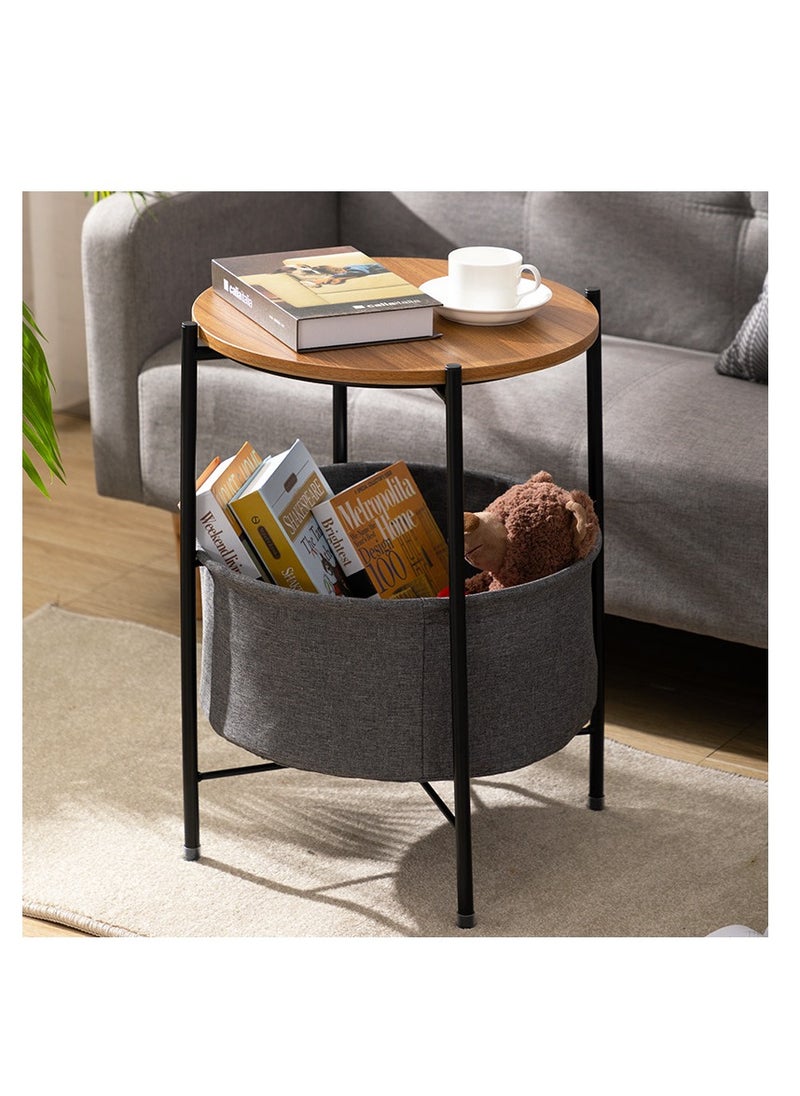 Round  Side End Table Coffee Table with Storage Basket  45x45x52cm