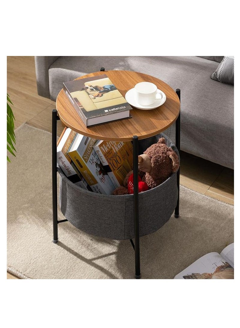 Round  Side End Table Coffee Table with Storage Basket  45x45x52cm