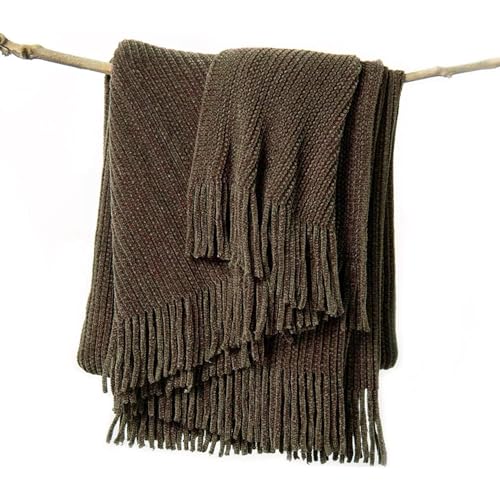 lifein Throw Blanket for Couch, Soft Boho Decor Bed Throw,Cozy Brown Knitted Chenille Small Farmhouse Lightweight Throw (Brown,50 * 60") - Image 1