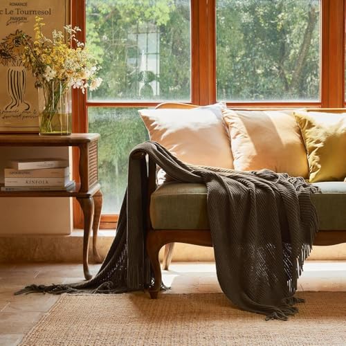 lifein Throw Blanket for Couch, Soft Boho Decor Bed Throw,Cozy Brown Knitted Chenille Small Farmhouse Lightweight Throw (Brown,50 * 60") - Image 2