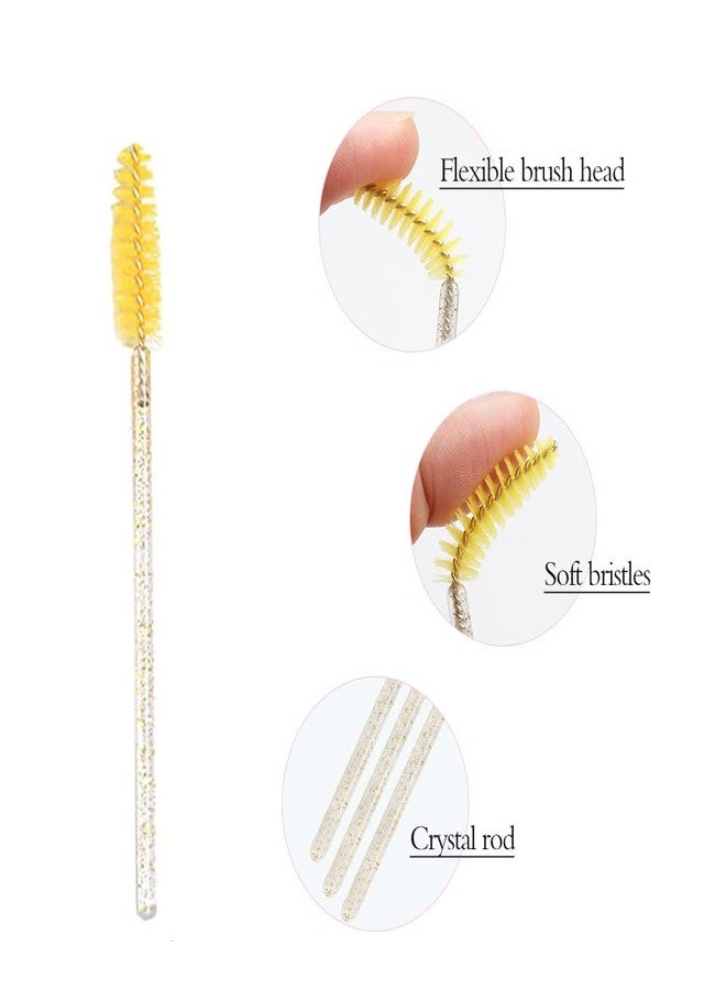 MyAoKuE-UP 300 Pack Mascara Wands Disposable Eyelash Brushes for Extensions Eye Lash Applicator Makeup Tool kits, Crystal Handle - Yellow Brush Head - Image 3