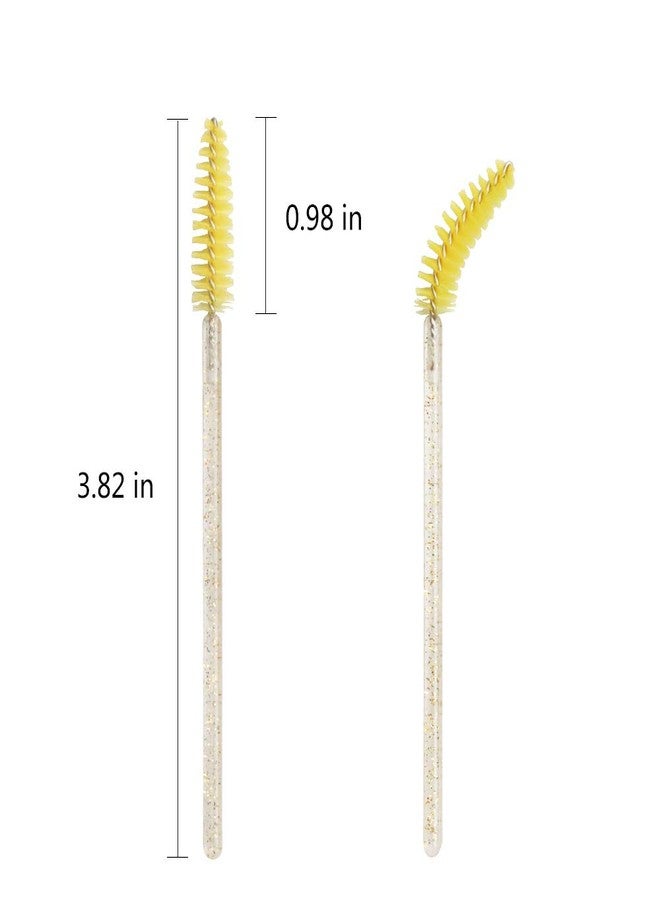 MyAoKuE-UP 300 Pack Mascara Wands Disposable Eyelash Brushes for Extensions Eye Lash Applicator Makeup Tool kits, Crystal Handle - Yellow Brush Head - Image 2