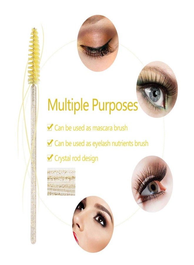 MyAoKuE-UP 300 Pack Mascara Wands Disposable Eyelash Brushes for Extensions Eye Lash Applicator Makeup Tool kits, Crystal Handle - Yellow Brush Head - Image 4