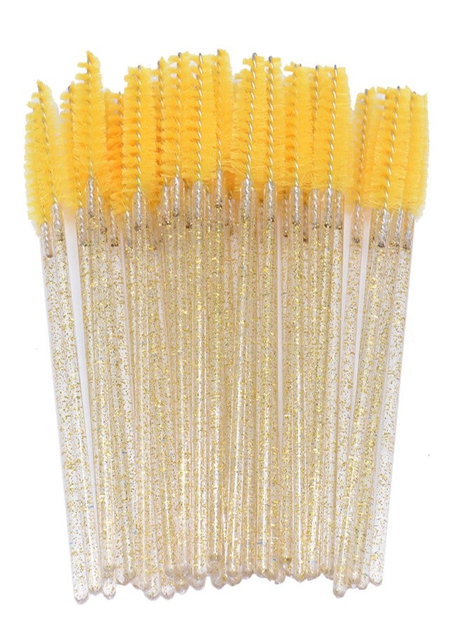 MyAoKuE-UP 300 Pack Mascara Wands Disposable Eyelash Brushes for Extensions Eye Lash Applicator Makeup Tool kits, Crystal Handle - Yellow Brush Head - Image 1