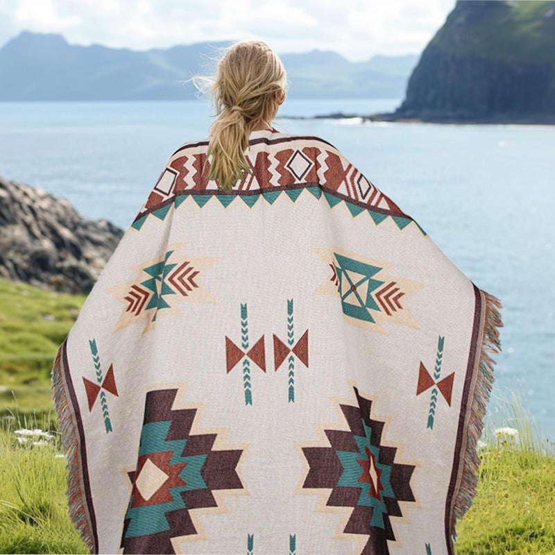 Macevia Aztec American بطانية للأريكة للأريكة ريفي جنوب غرب الأوسمة للمنزل البلاد بوهو رمي بطانية ديكور غرفة نوم غربية ديكور جنوب غرب بطانية (Aztec 03 50 ""؟ 70 "") - Image 5