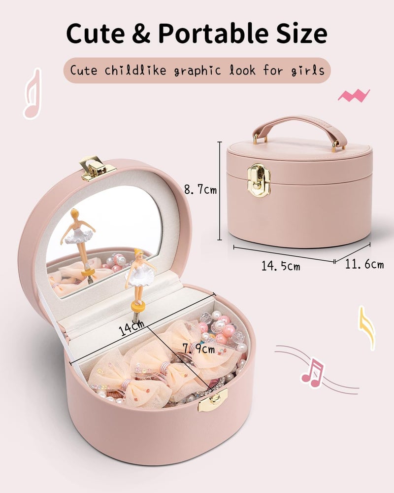 Vlando Kid Music Box with Ballerina for Girls - Musical Jewelry Box for Birthday Bedroom Decor - Birthday for Girls Ages 4 5 6 7 8-12 Year Old - Pink - Image 3