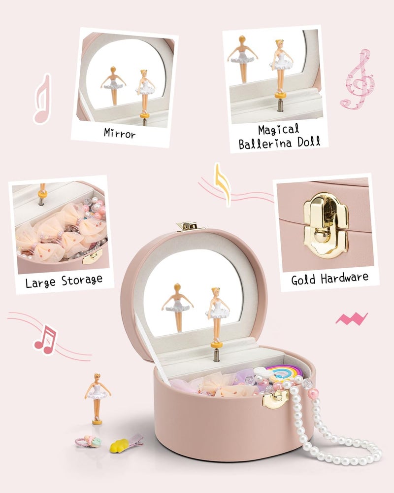 Vlando Kid Music Box with Ballerina for Girls - Musical Jewelry Box for Birthday Bedroom Decor - Birthday for Girls Ages 4 5 6 7 8-12 Year Old - Pink - Image 5