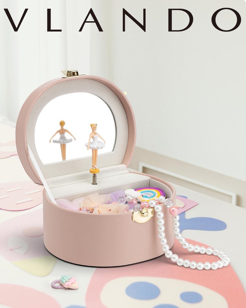 Vlando Kid Music Box with Ballerina for Girls - Musical Jewelry Box for Birthday Bedroom Decor - Birthday for Girls Ages 4 5 6 7 8-12 Year Old - Pink - Image 2
