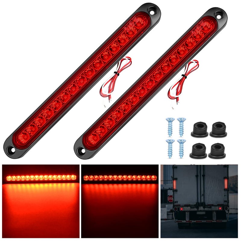 Nilight 2PCS 10Inch 15 LED Red Trailer Light Bar for Park Stop Turn Tail Brake Lights IP67 Waterproof Marker ID Clearance Strip for Truck Golf Cart Pickups Boats - Image 1