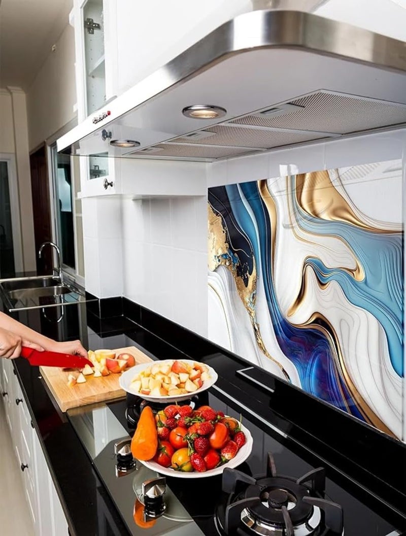 D-Fix ® Marble Peel and Stick Wallpaper for Home Decor, Waterproof Self-Adhesive Wall Stickers for Kitchen, Bathroom, Living Room – Wall Paper (60X200 CM (Blue Gold) - Image 5