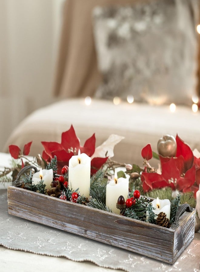 MyGift 16 Inch Rustic Torched Solid Wood Butler Tray with Decorative Antique Metal Handles, Holiday Dining Table Centerpiece, Christmas Dinner Home Decor - Image 2