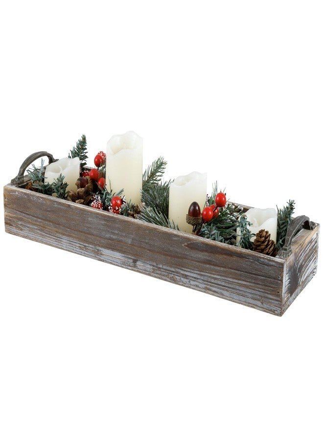 MyGift 16 Inch Rustic Torched Solid Wood Butler Tray with Decorative Antique Metal Handles, Holiday Dining Table Centerpiece, Christmas Dinner Home Decor - Image 1