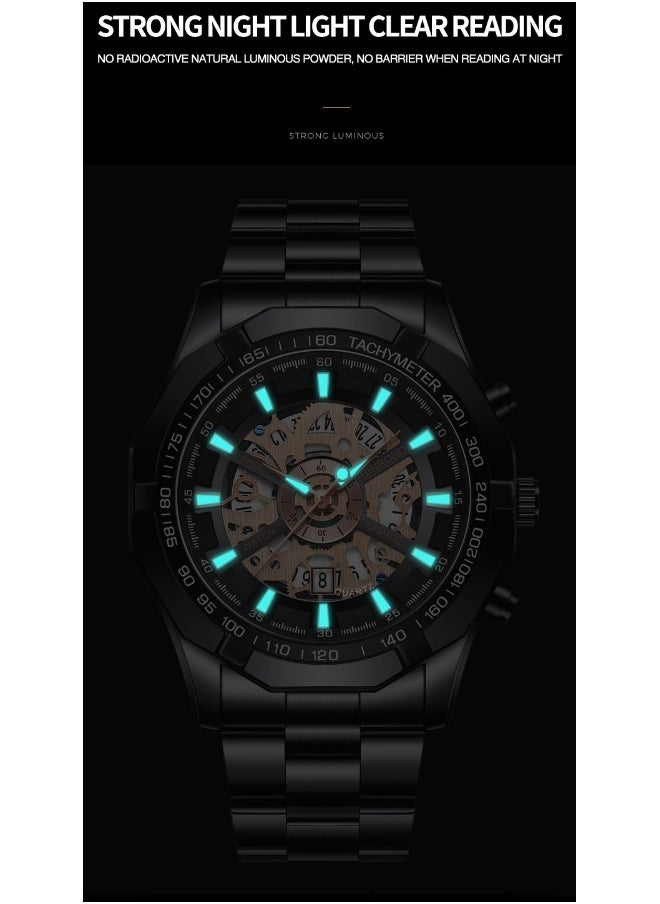 Generic - Lace-Style Non-Mechanical Waterproof Blue Men's Watch with Black Metal Band - Image 1