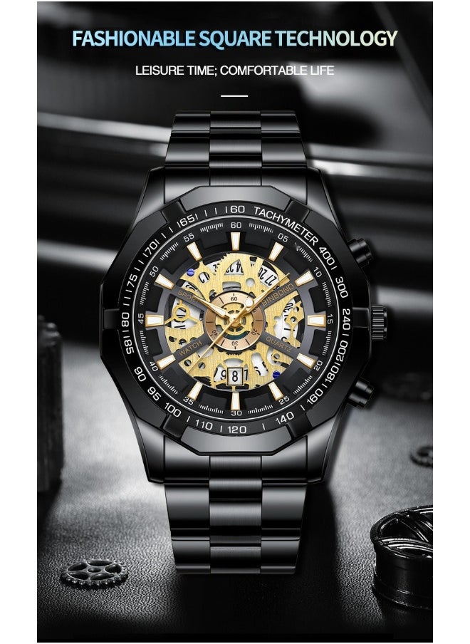 Generic - Lace-Style Non-Mechanical Waterproof Blue Men's Watch with Black Metal Band - Image 1